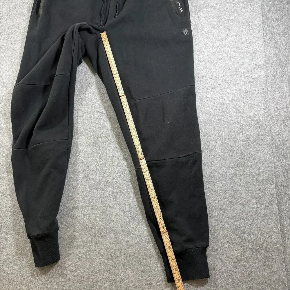 Spyder Active Joggers Mens L Black Drawstring Zip Pockets Ribbed Cuffs Taper